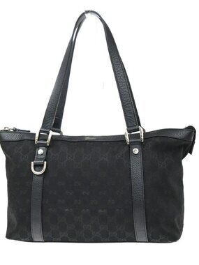 GUCCI Logo Abbey GG Tote Hand Bag Canvas Leather Black Italy GHW 34MA669